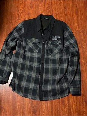 Men's Grave Digger Black & Gray Plaid Button-Up Shirt